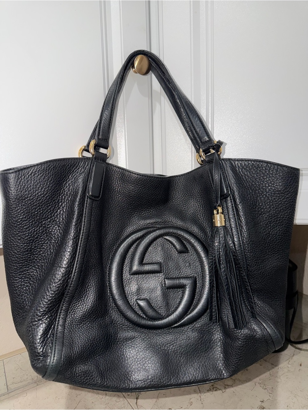 GUCCI Black Pebbled Leather Interlocking GG Soho - Picture 14 of 16